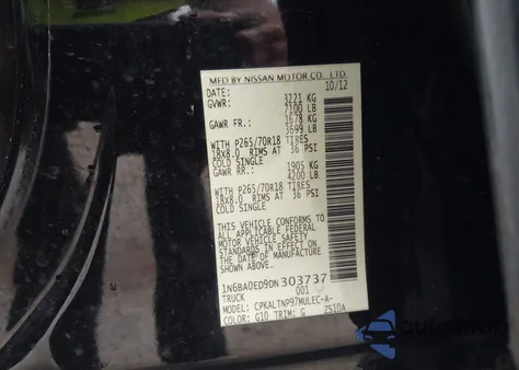 2013 Nissan Titan Sv z USA, uszkodzony, nr VIN 1N6BA0ED9DN303737